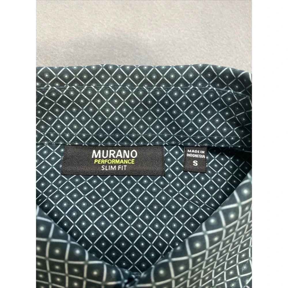 Murano Mens Small Performance Button Down Slim Fit Green Geometric Pattern NWT